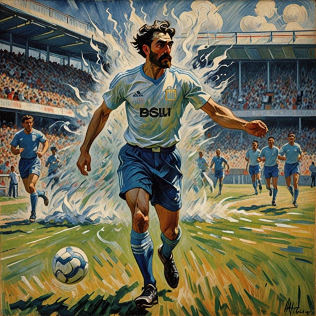 French Footballer in Action, Impressionist Style