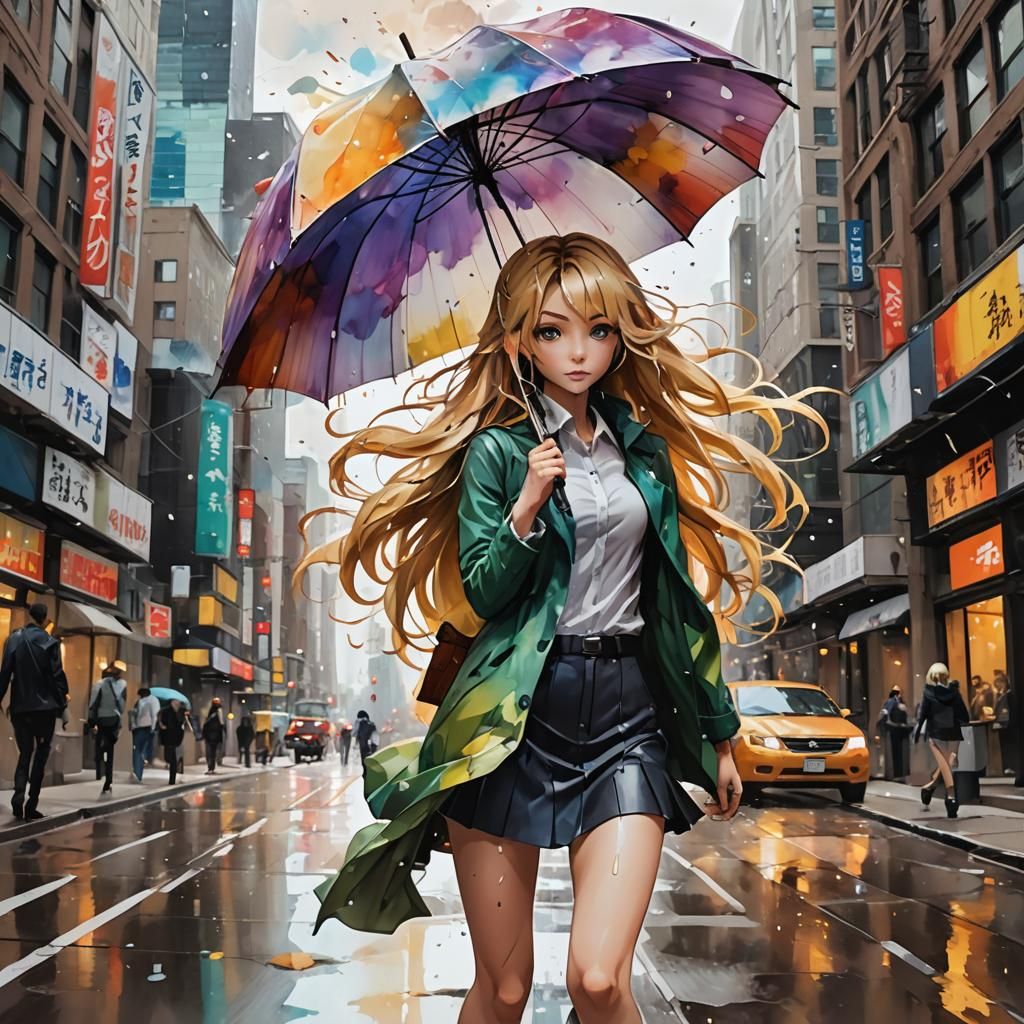 Windy City Anime Girl with Inside-Out Umbrella