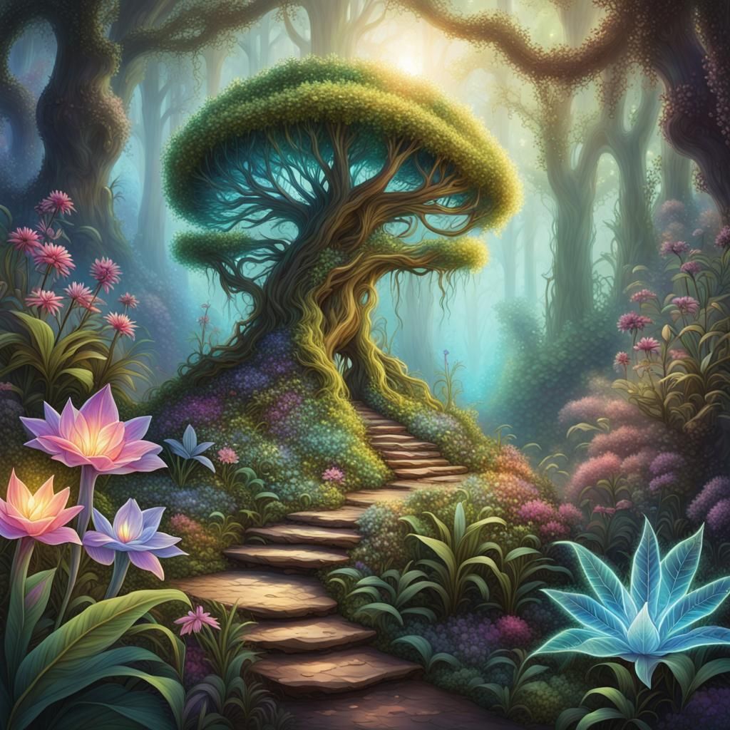 Enchanted Magical Plants in Mystical Forest