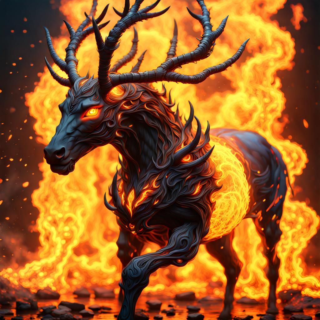 Fiery Kirin: Molten Lava Horse in Dark Fantasy Style