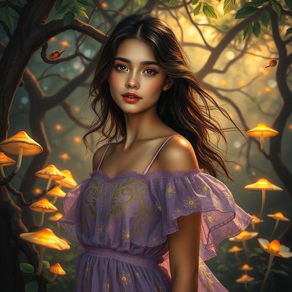 Enchanting Woman in Mystical Bioluminescent Forest