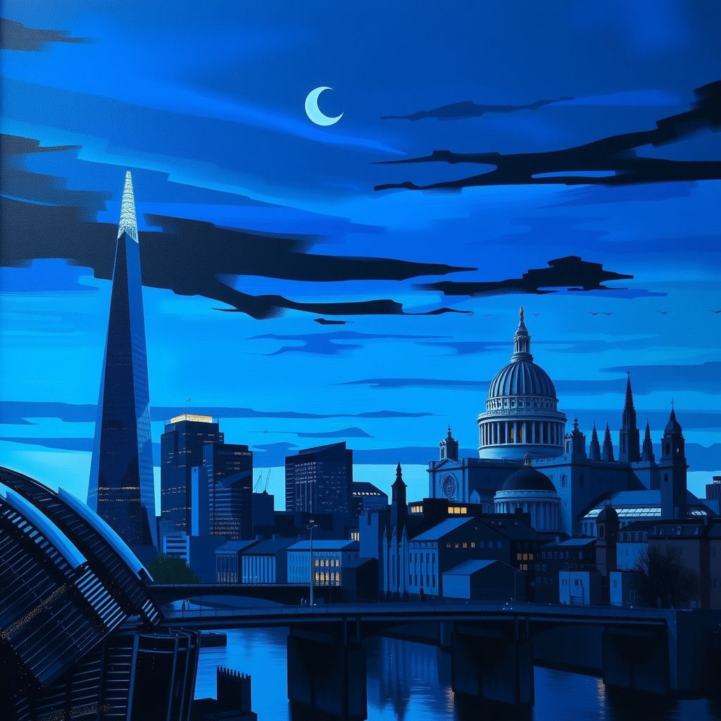London's Dreamlike Nighttime Skyline in Vibrant Colors