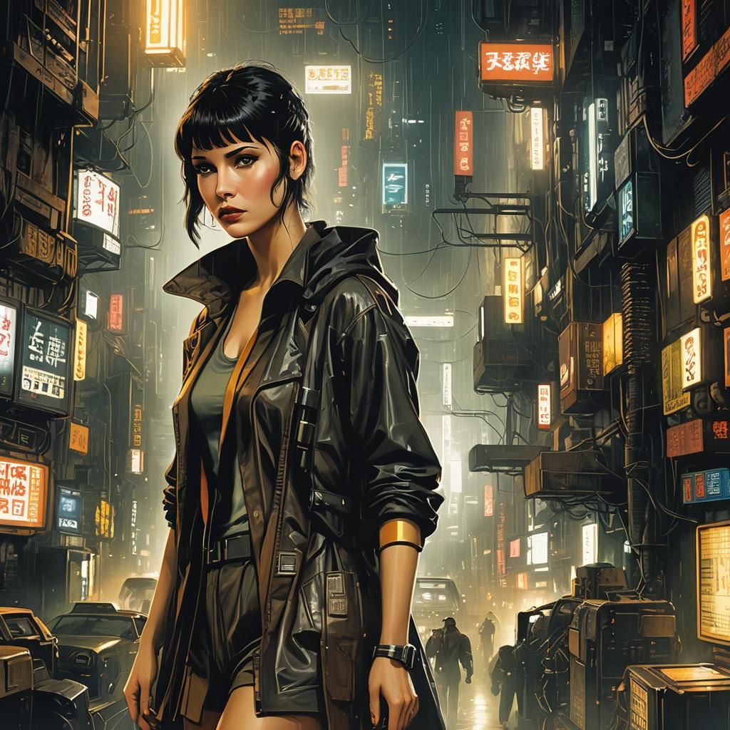 Math Girl in Blade Runner Cyberpunk Scene