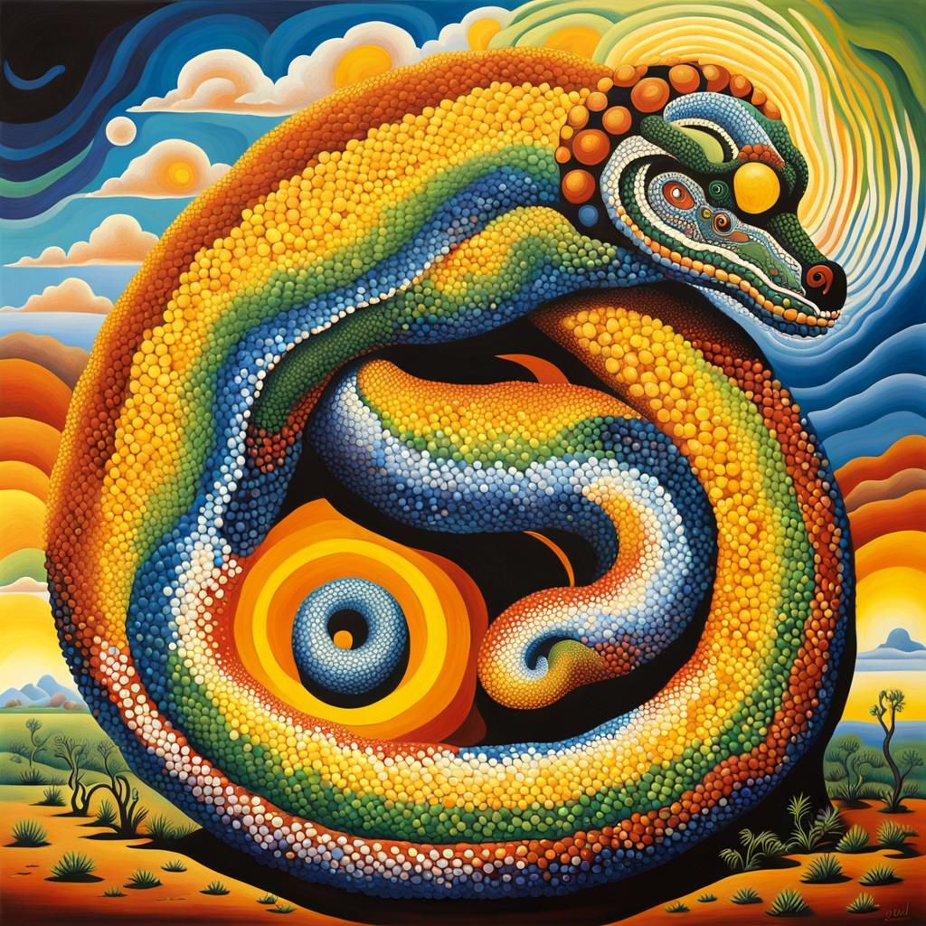 Rainbow Serpent Dot Art: Surreal Aboriginal Style