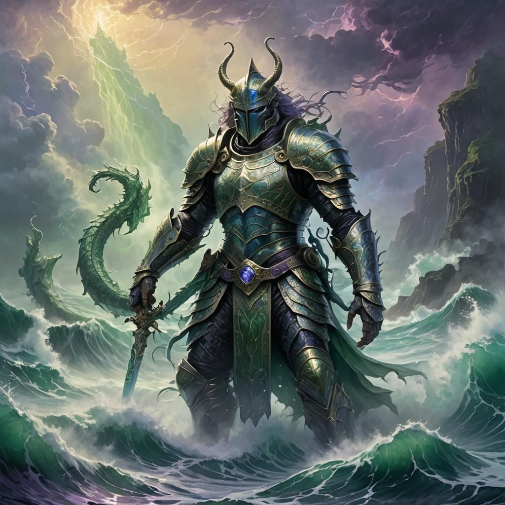 Sir Galahad Confronts Sea Daemon in Epic Battle