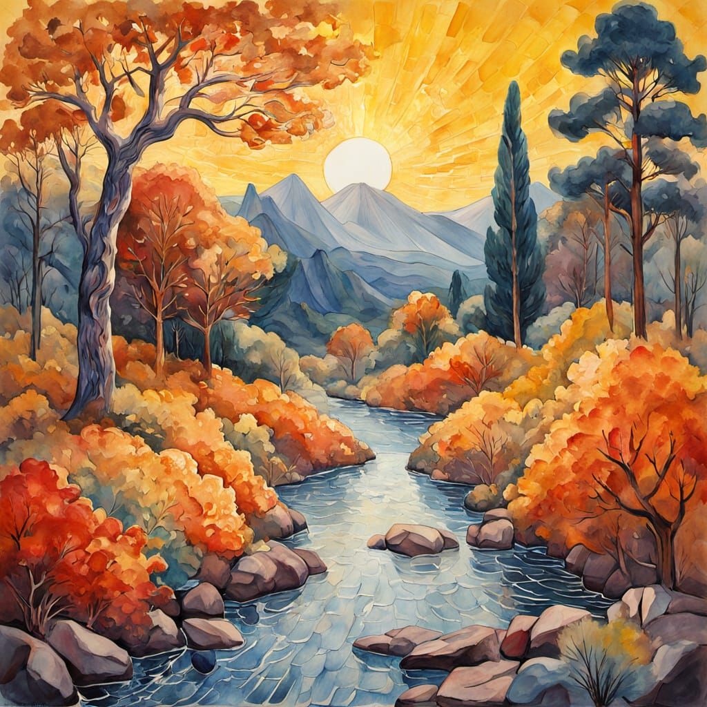 Orogenic Landscape in Impasto Gouache Style