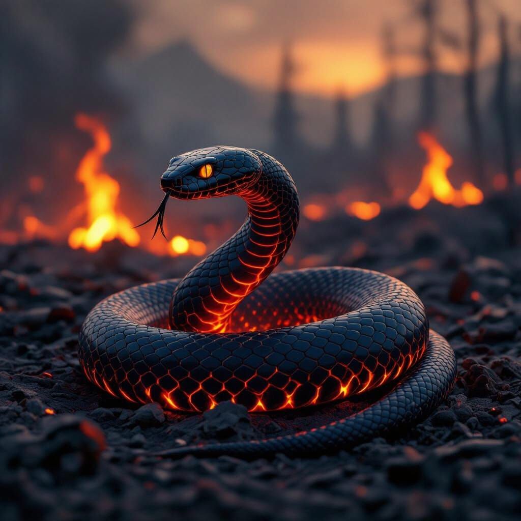 Magma Snake Engulfed in Wildfire Landscape