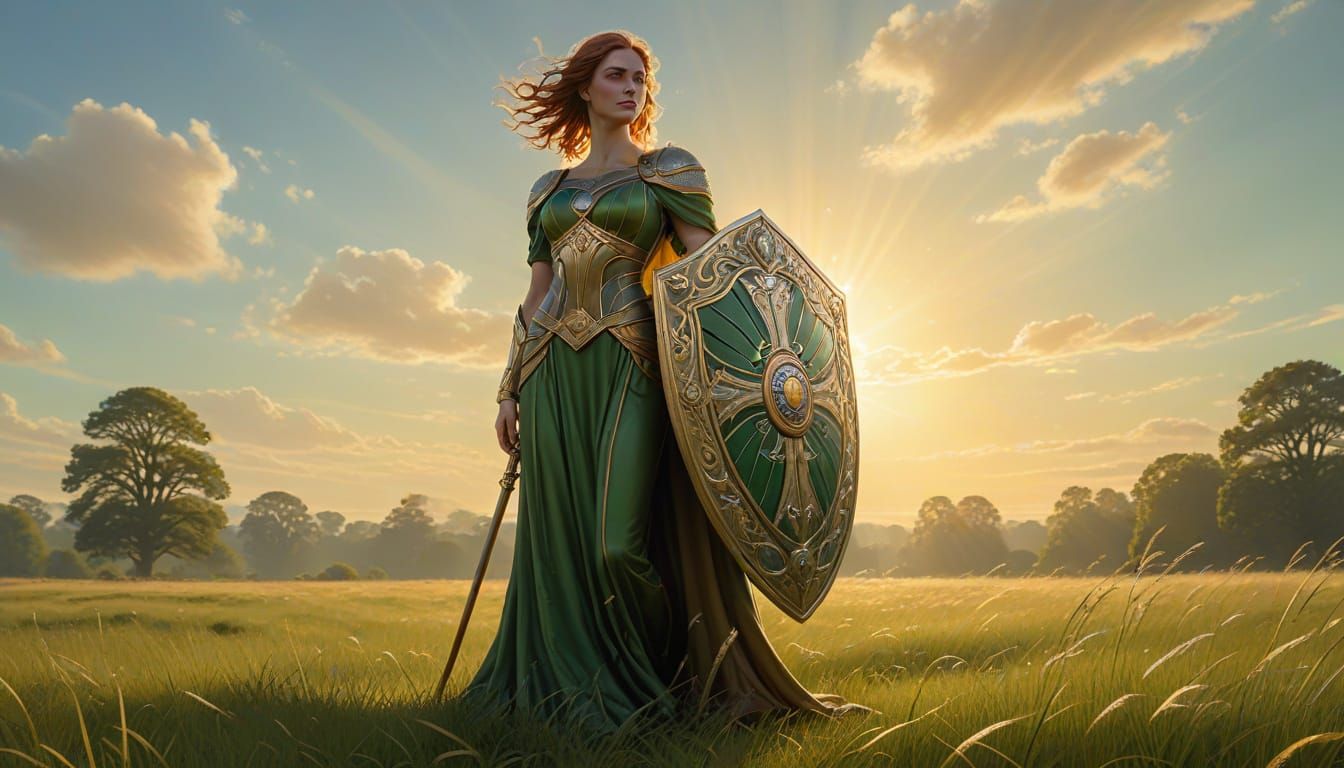 Britannia in Field, Art Nouveau Digital Painting