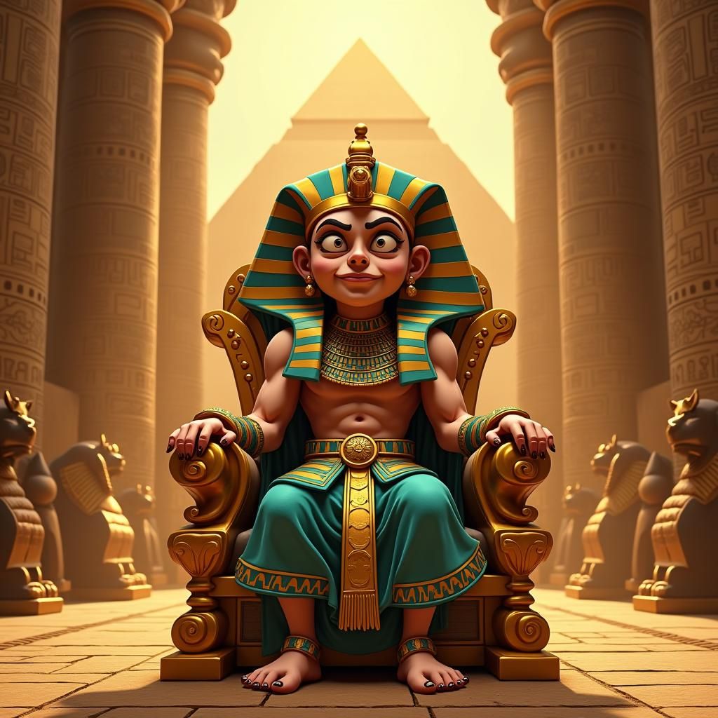 Humorous Cartoon Pharaoh in an Egyptian Pyramid
