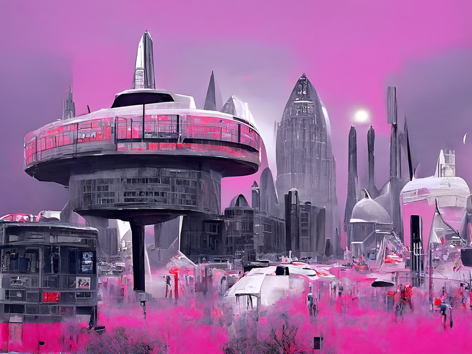 Sci-Fi Cityscape in Feminist Art Style