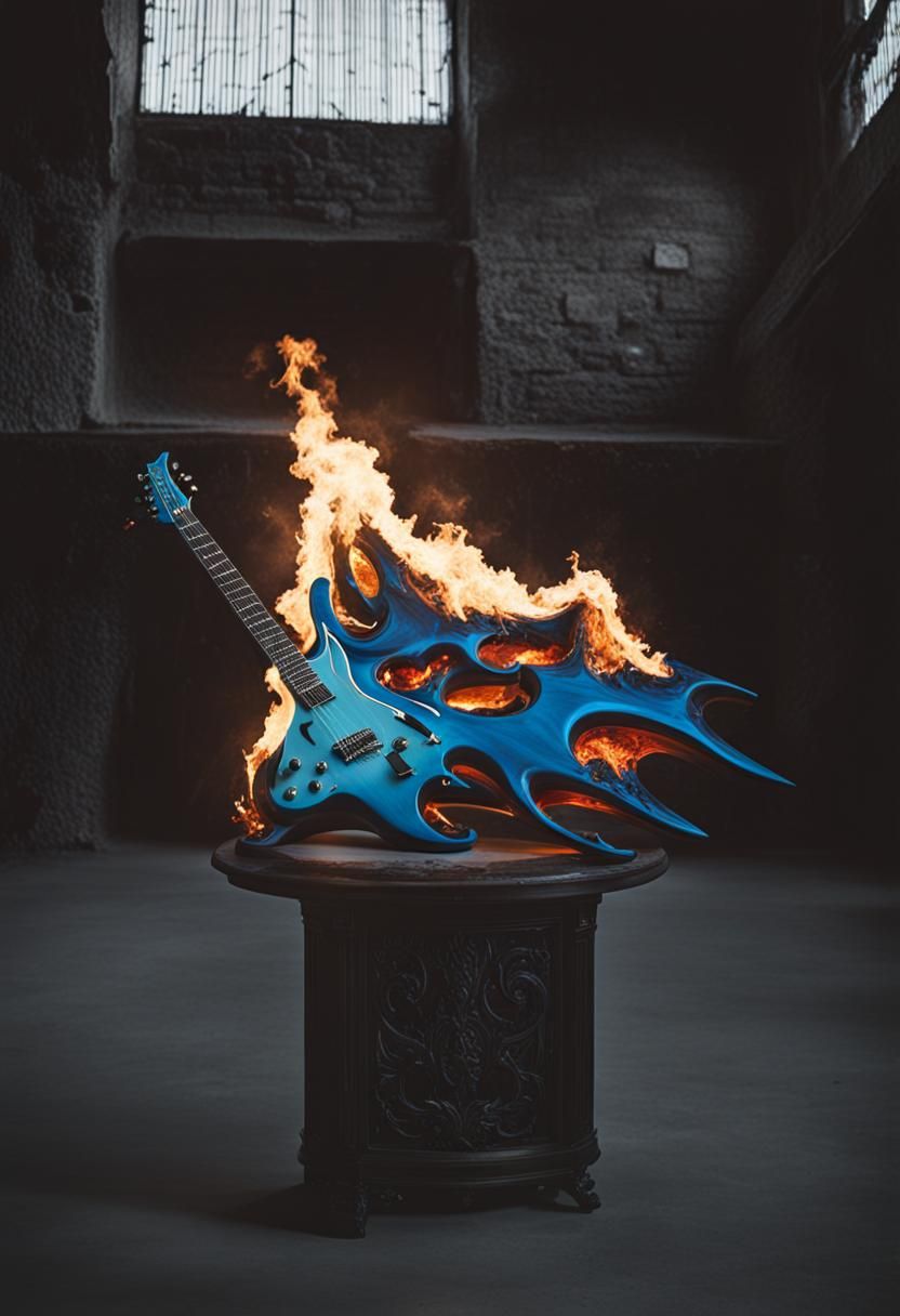 Melting Guitar Played by Goth Girl in Dali Style