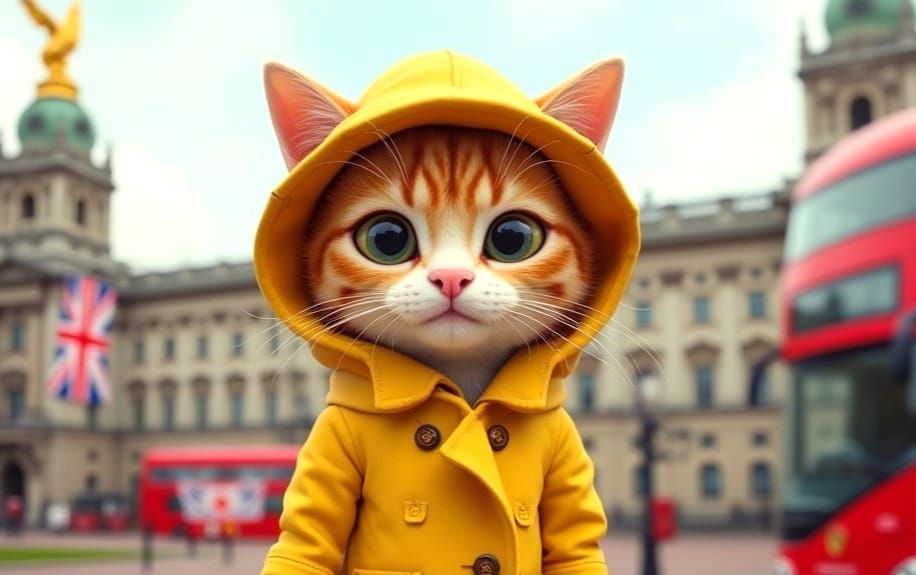 Whimsical Cat Exploring London Streets in Chic Outfit