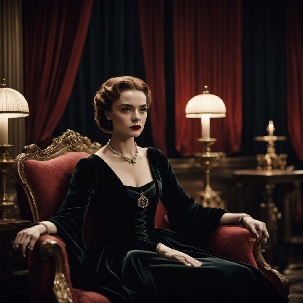 Elegant Scarlett in Mourning, Classic Hollywood Glamour