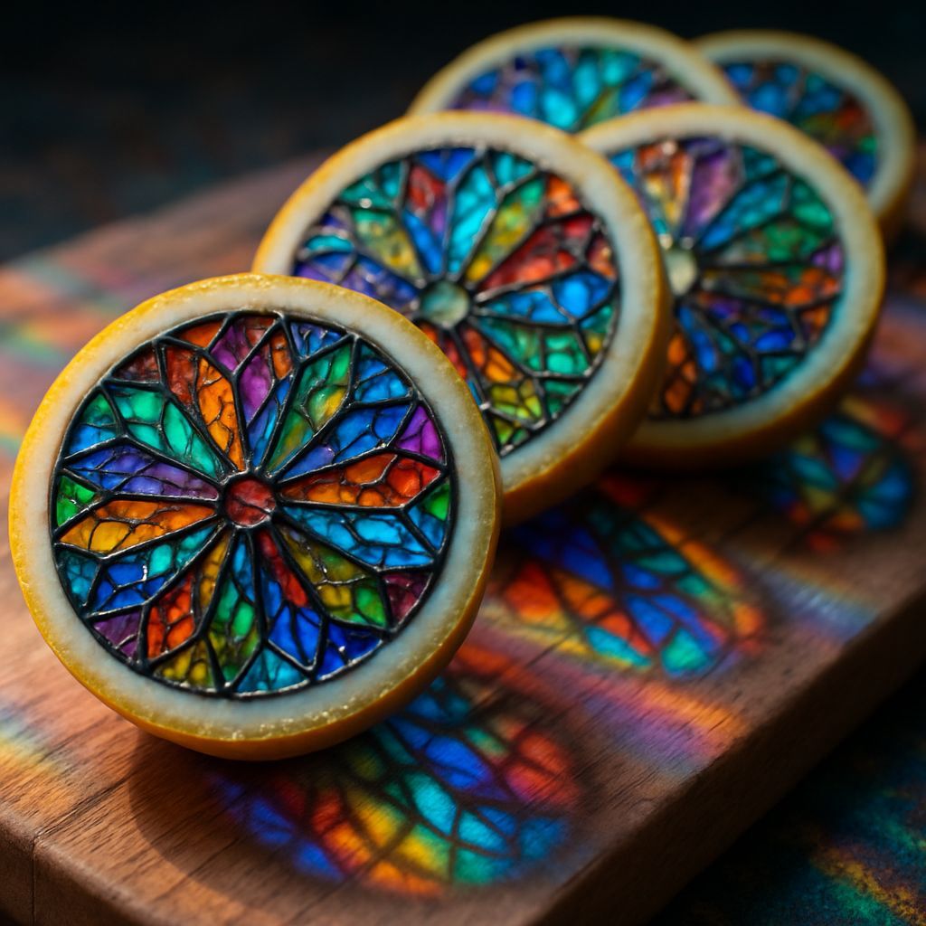 Stained Glass Lemons with Rainbow Light Refractions