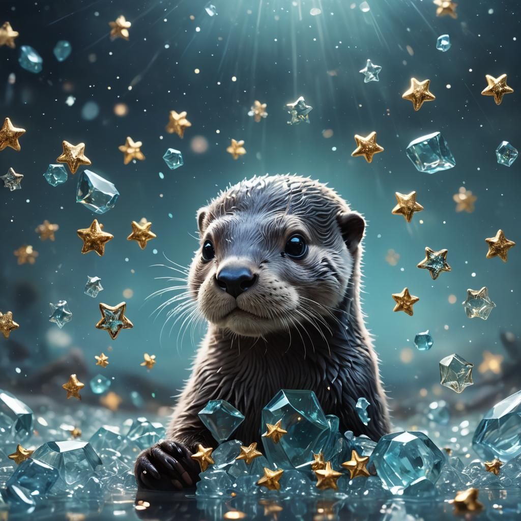 Baby Blue Otter Among Glass Stars