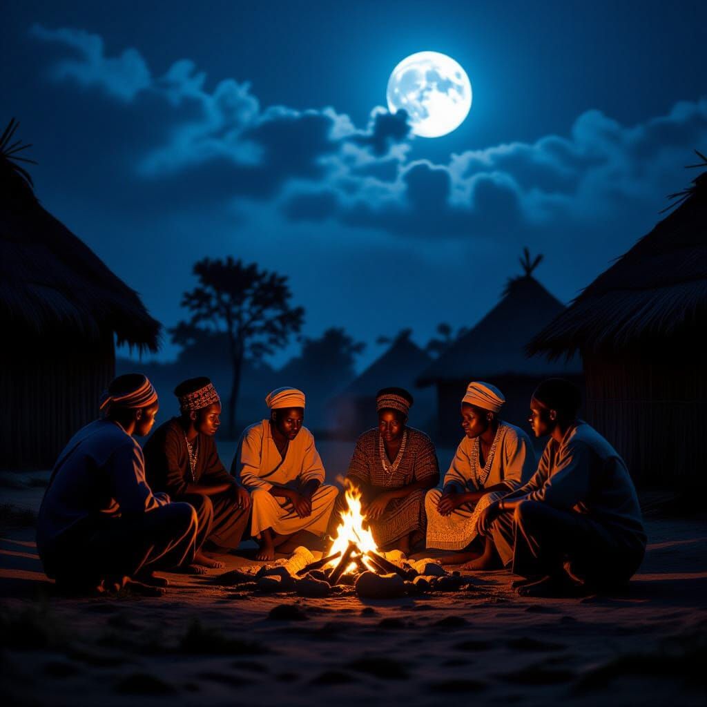 Moonlit African Village: Eerie Cinematic Ambiance