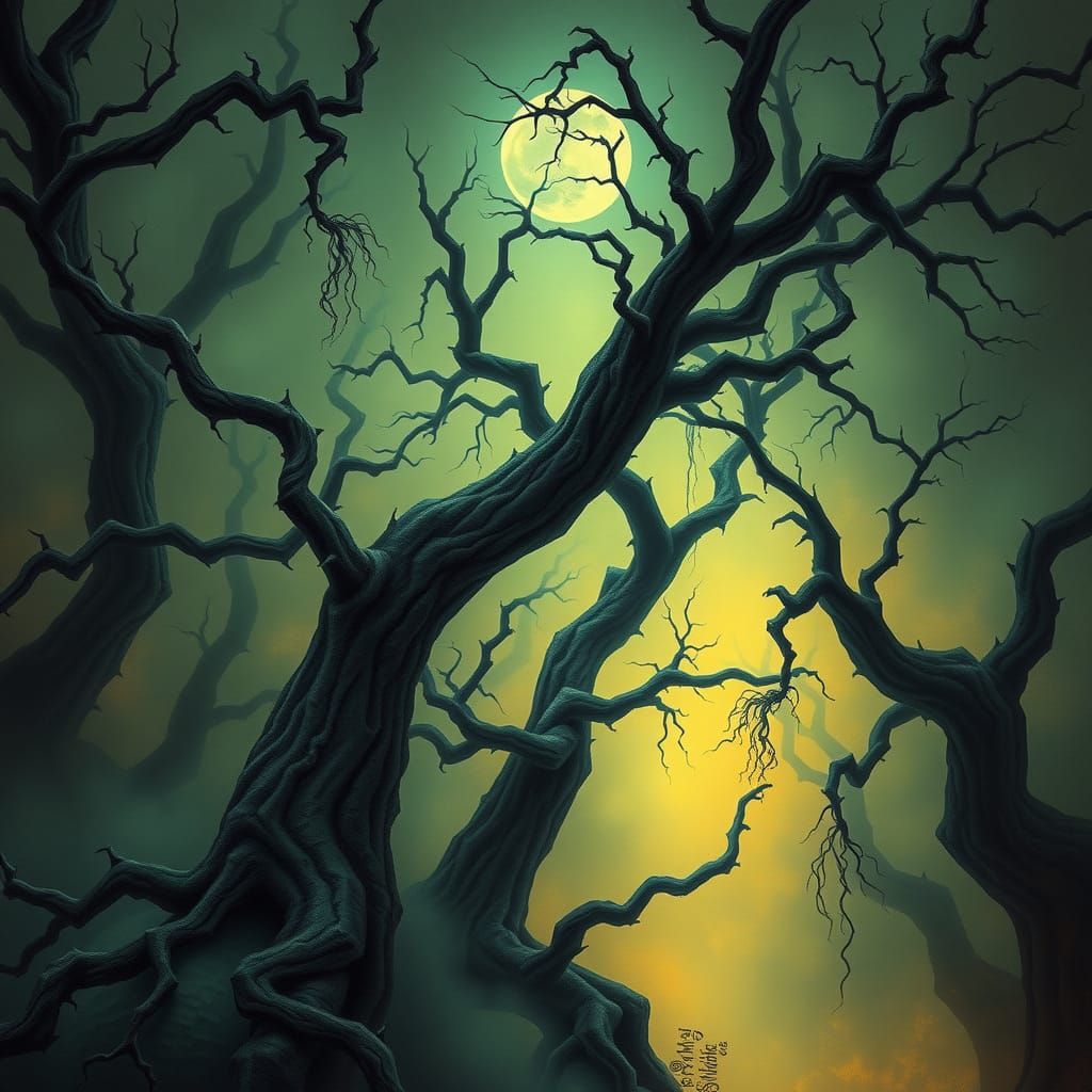 Mystical Niflheim: Realm of Twisted Trees in Twilight
