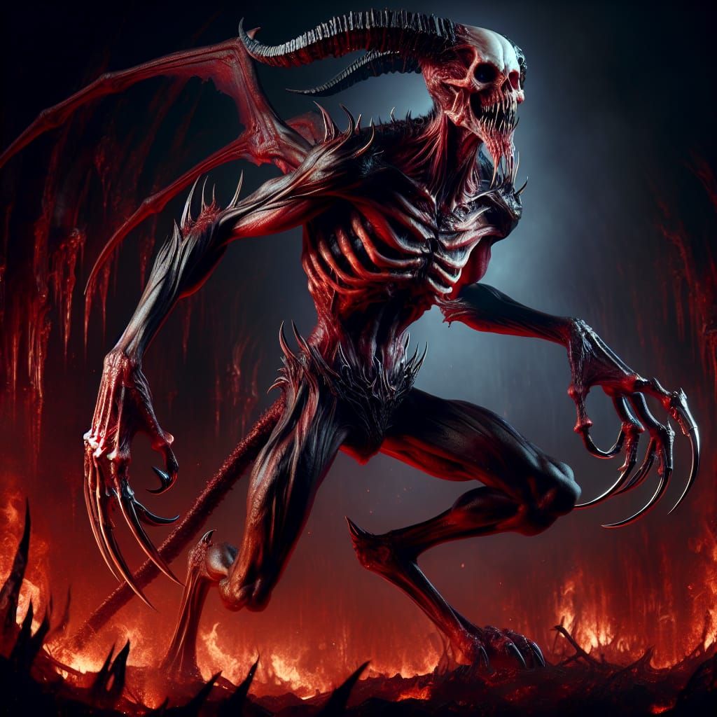 Dark Fantasy Babau Demon in Infernal Abyss