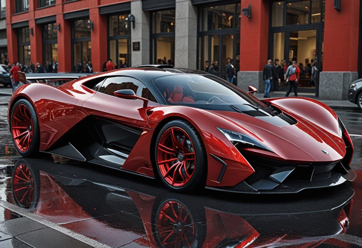 Hyperrealistic Red Concept Car with Jet Cockpit