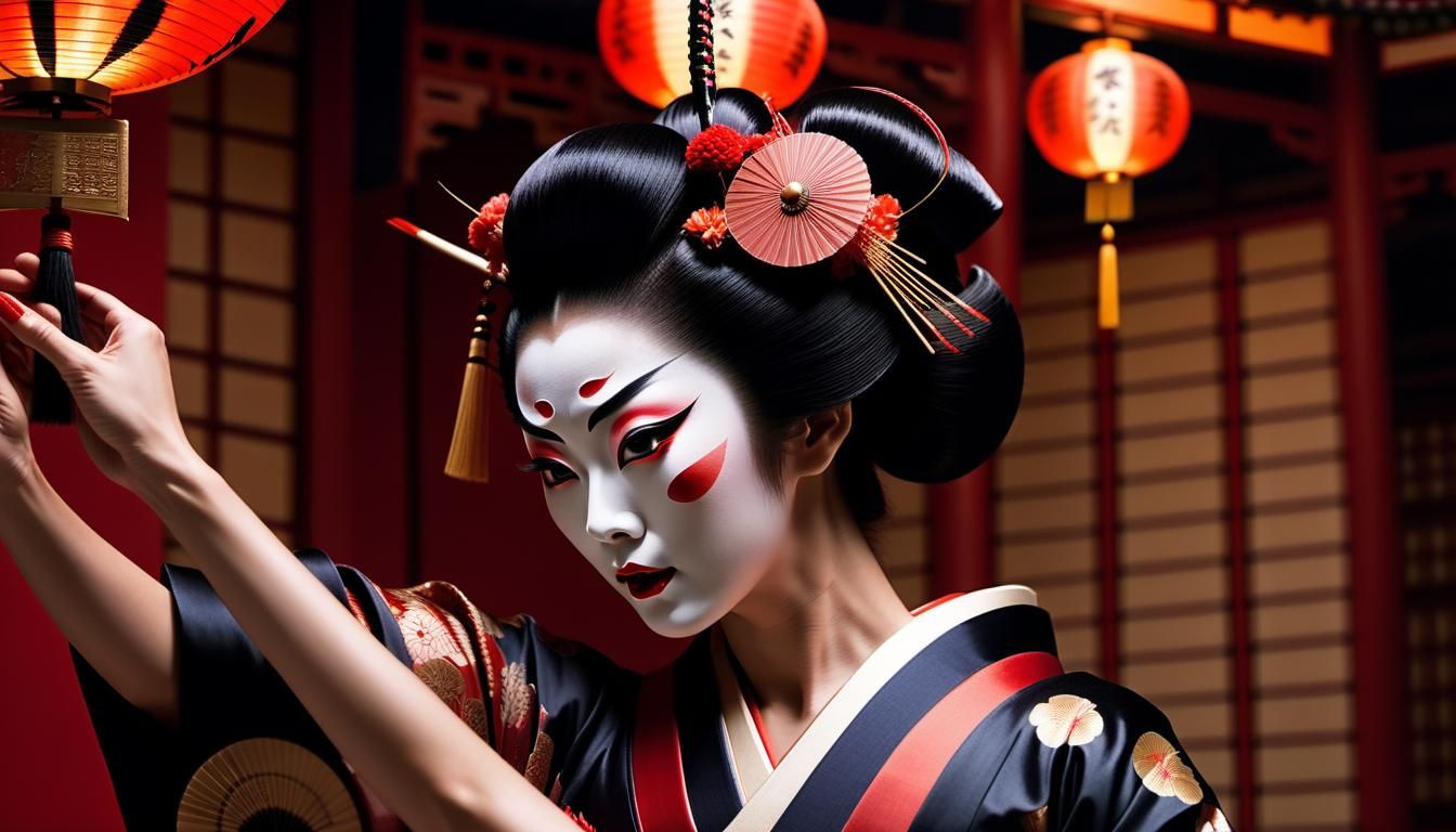 Kabuki Geisha Dance in Kurosawa Film Style