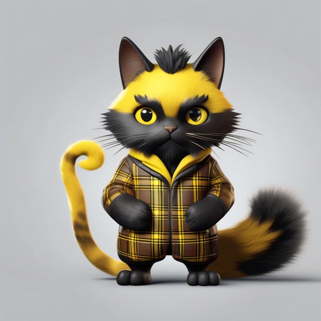 Cat-Like Tartan Creature with Furry Tail