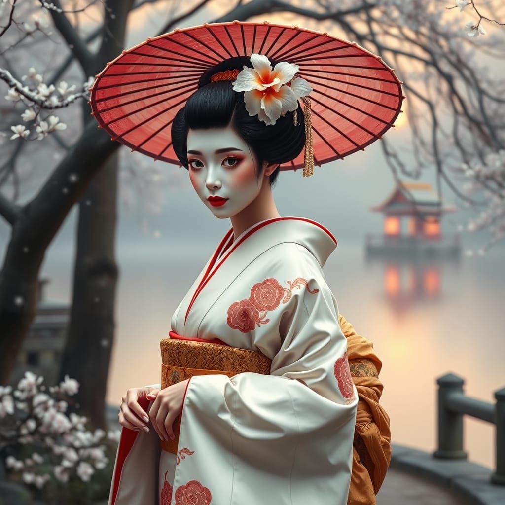 Young Geisha in Ethereal Setting, Fantasy Art Style
