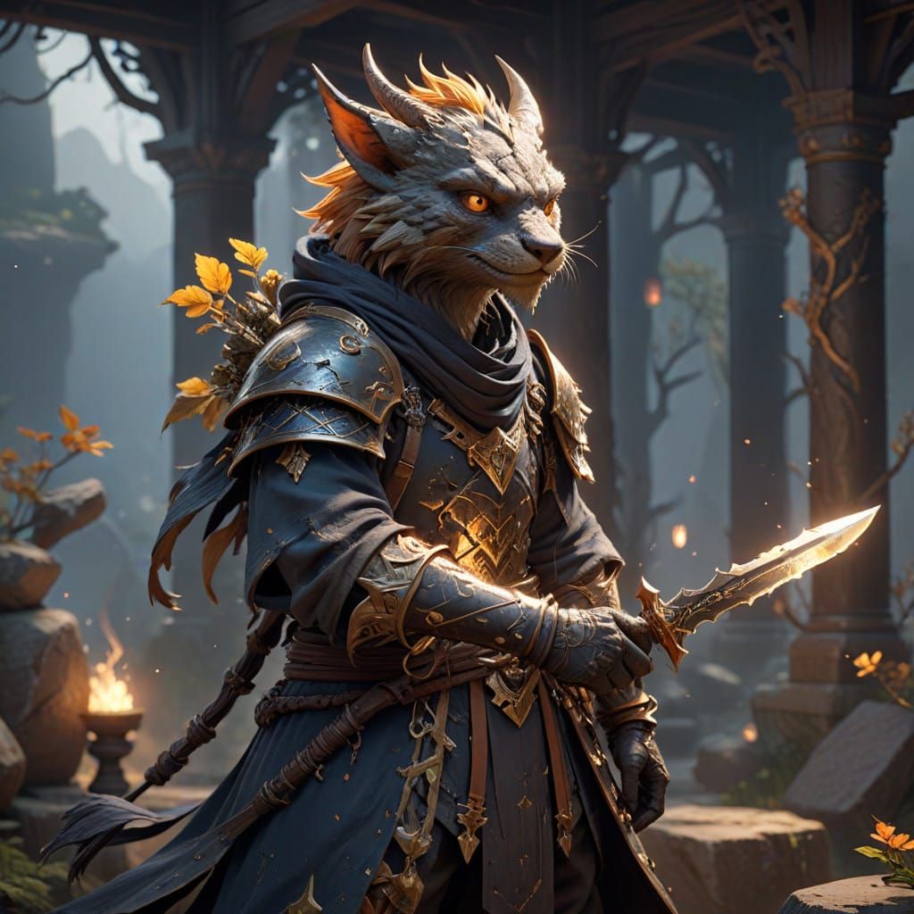 Mystical Kobold Wields Glowing Crystal Dagger