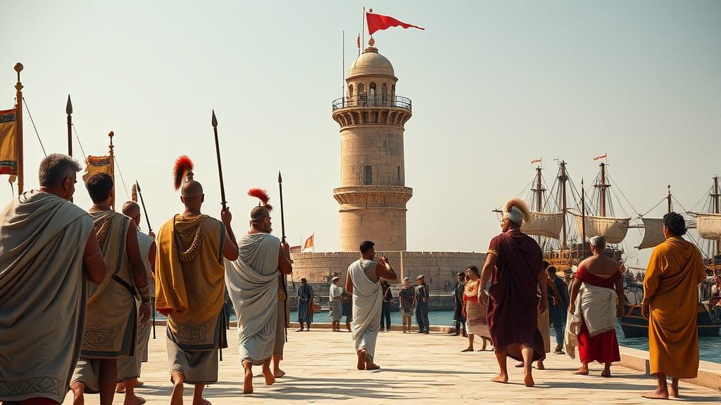 Majestic Lighthouse of Alexandria: Hyperrealistic Harbor Sce...