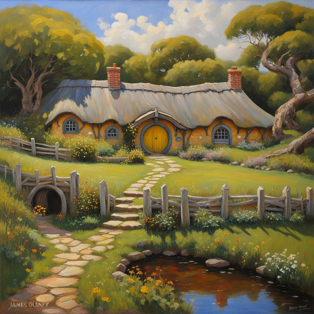 Charming Hobbiton Oil Painting by James Gurney