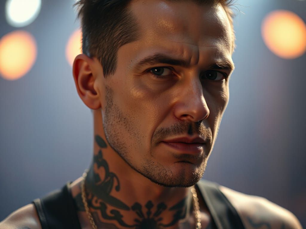 Rock Tattoo Arm in Concert, Cinematic Style