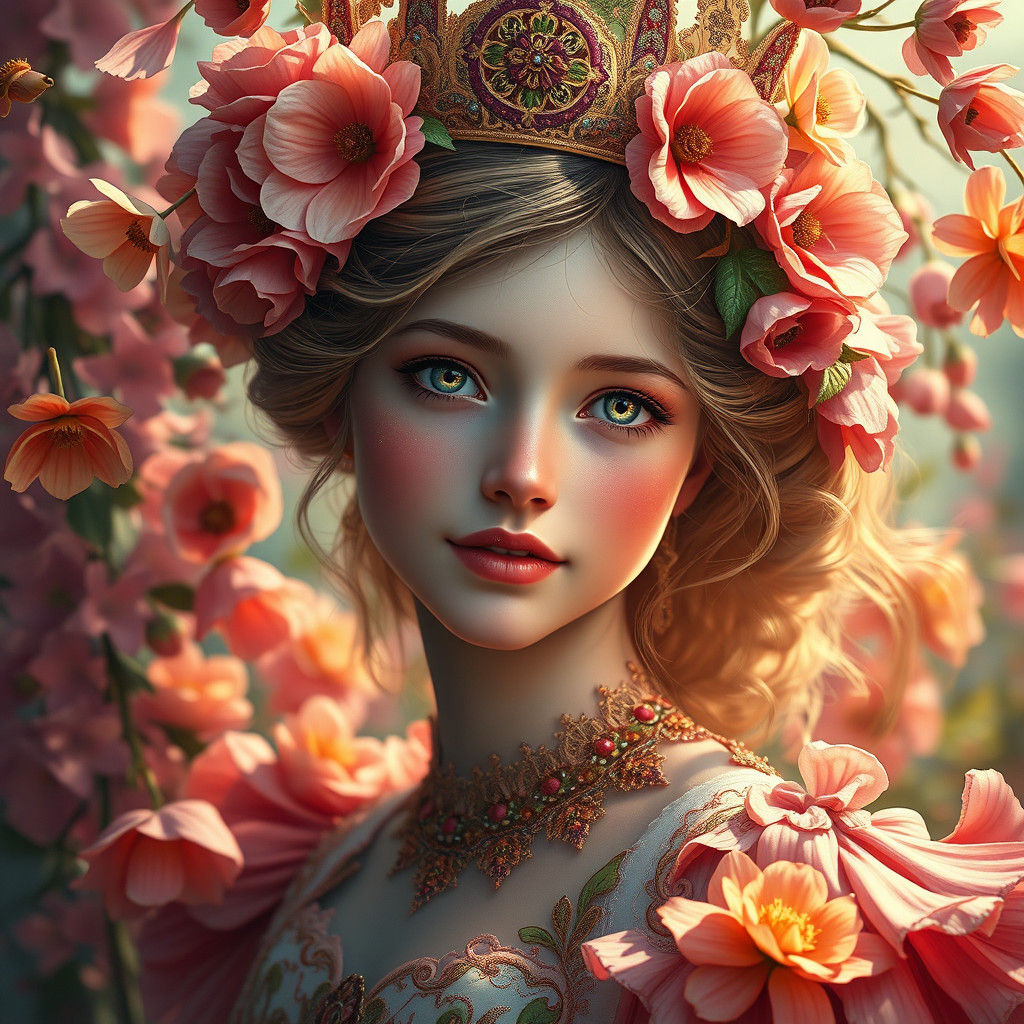 Whimsical Flower Girl in Art Nouveau Style