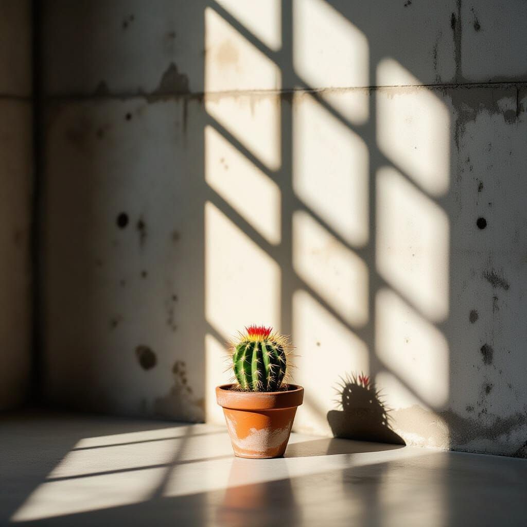 Small Cactus in Industrial Interior, Realistic Photography