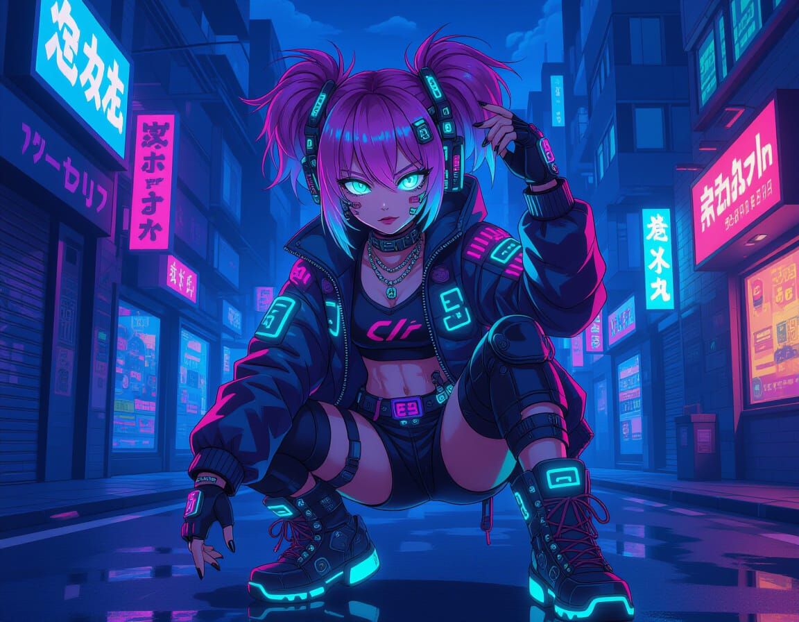 Anime Hacker Girl with Cybernetic Implants