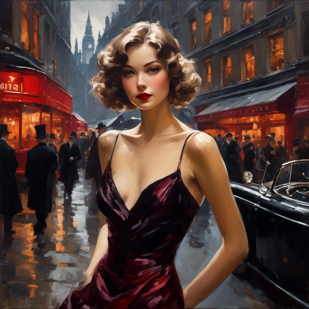 Elegant 1930s Noir Portrait of Woman in London