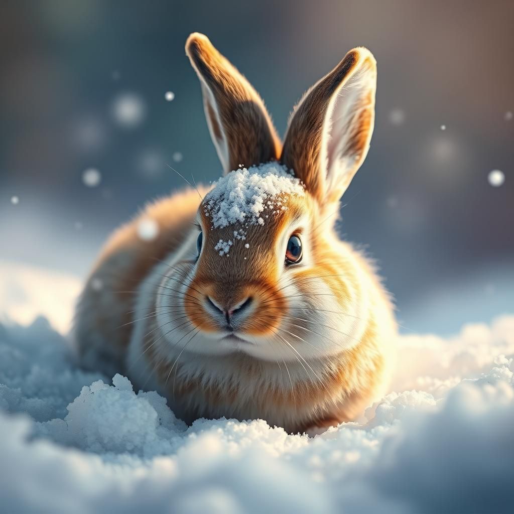 Snowy Bunny in Hyperrealistic Splash Art