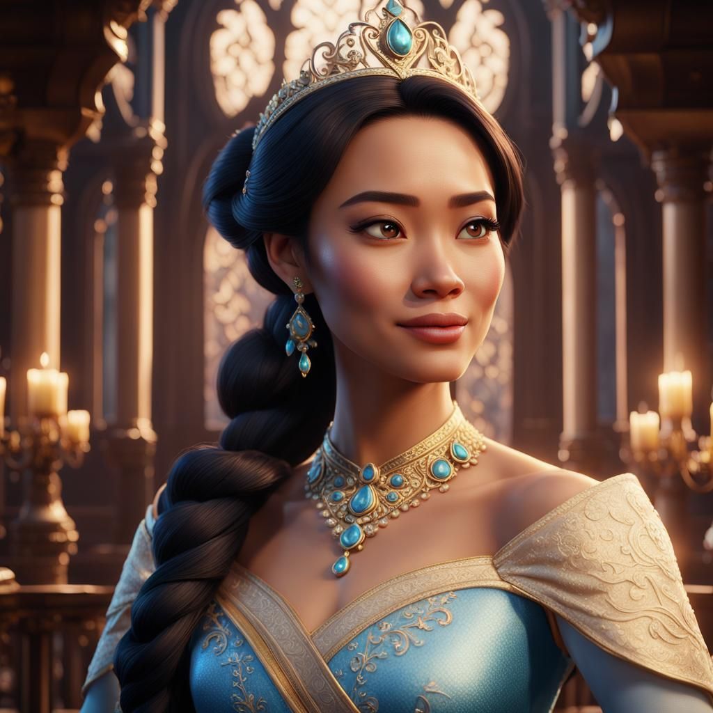 Beautiful Malaysian Disney Princess in 3D Cinematic Style