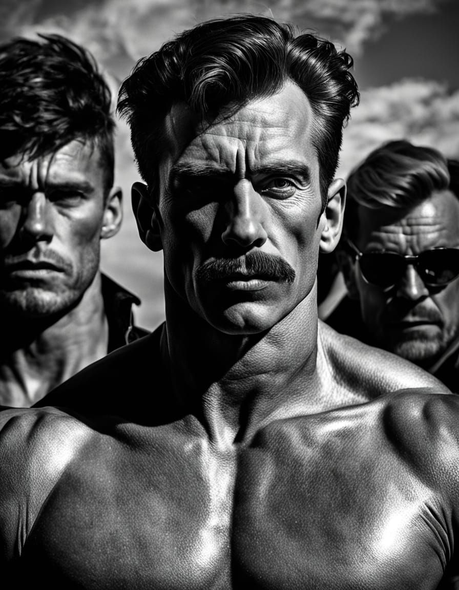 Muscular Men in Pop Art Style with Bold Lines