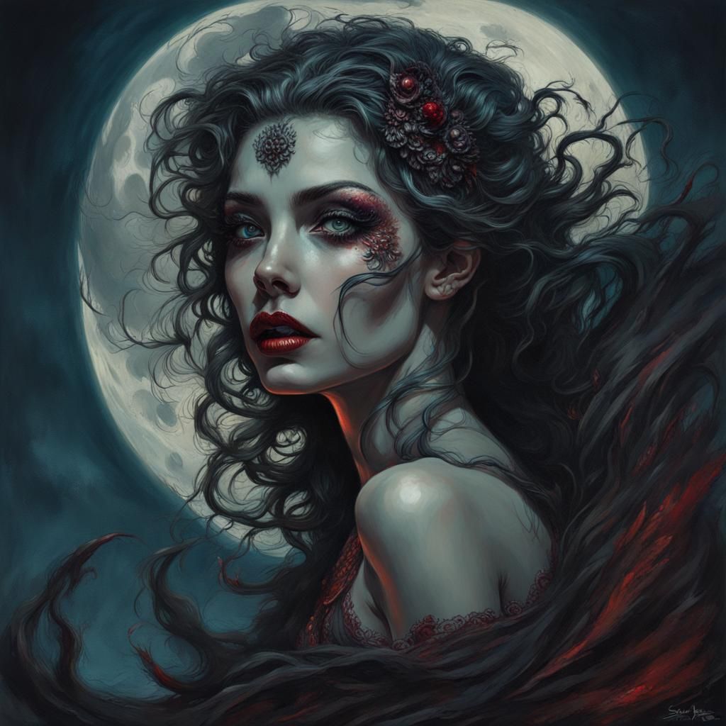 Beautiful Vampire Woman in Detailed Fantasy Art