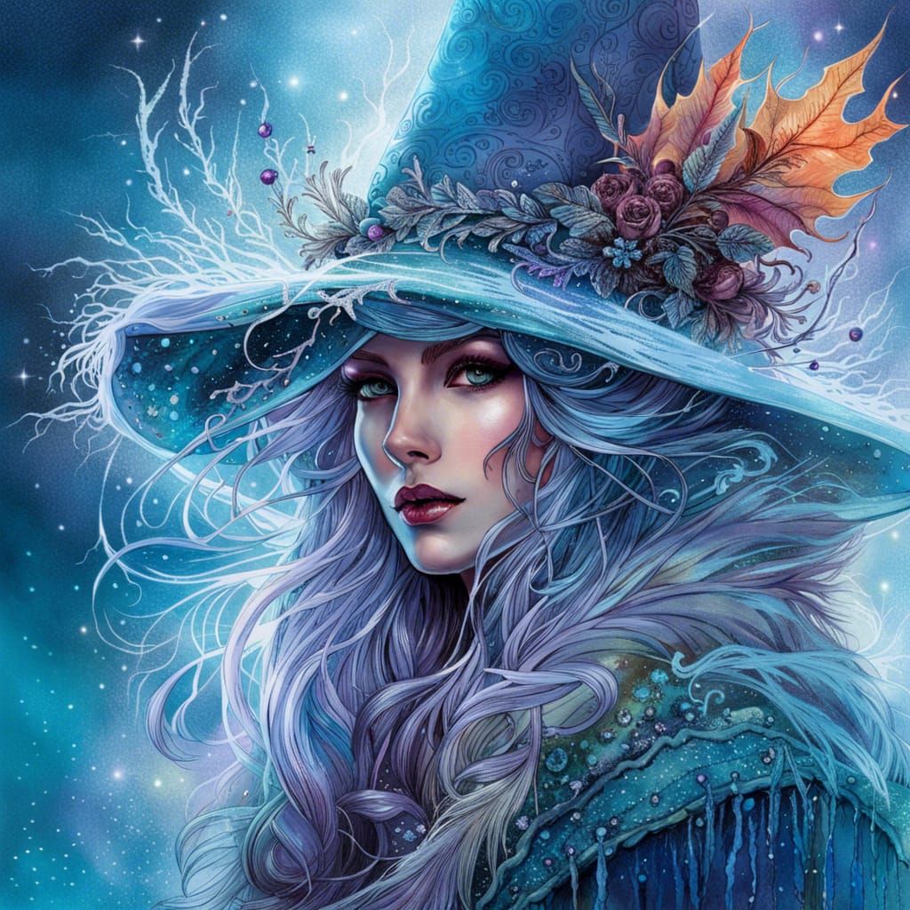 Frost Witch Sculpts Ice with Magic in Digital Art