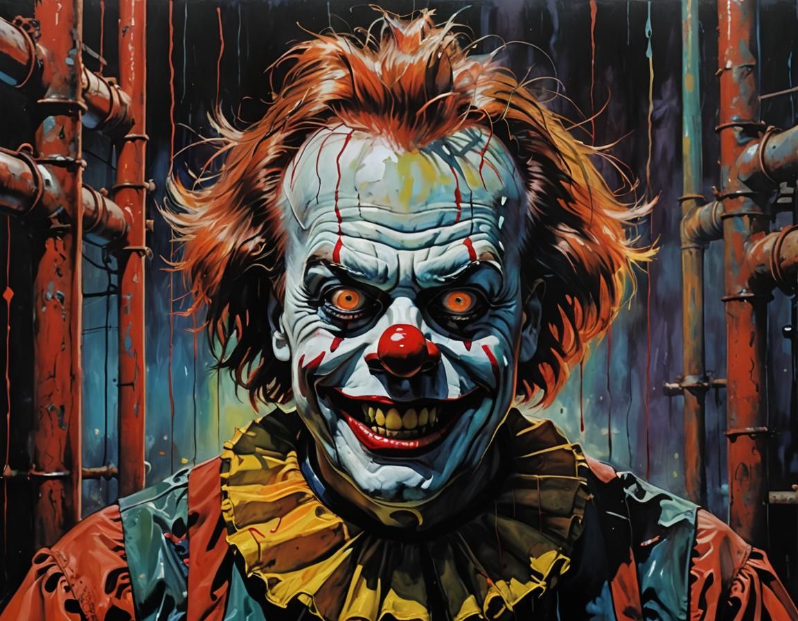 Terrifying IT Clown Portrait in Expressionist Style