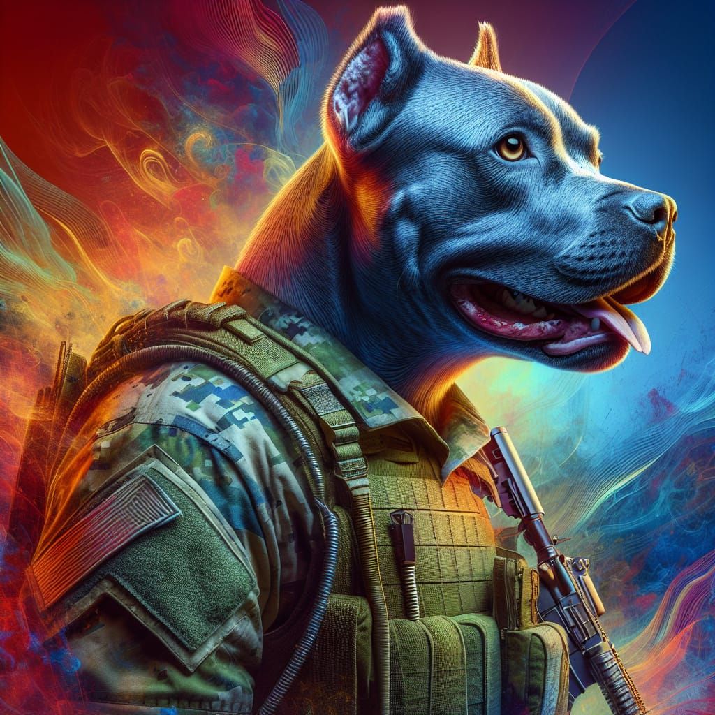 Hyperrealistic Amstaff Dog Soldier Concept Art