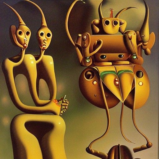 Surreal Bouncing Robot Elves in Dali Style