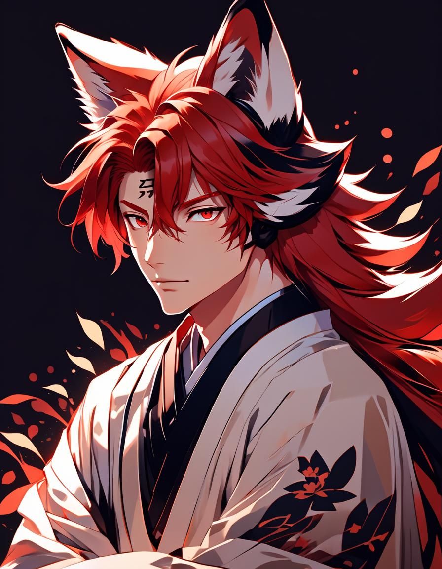 Anime Fox-Boy in Japanese Clothes, Manga Style