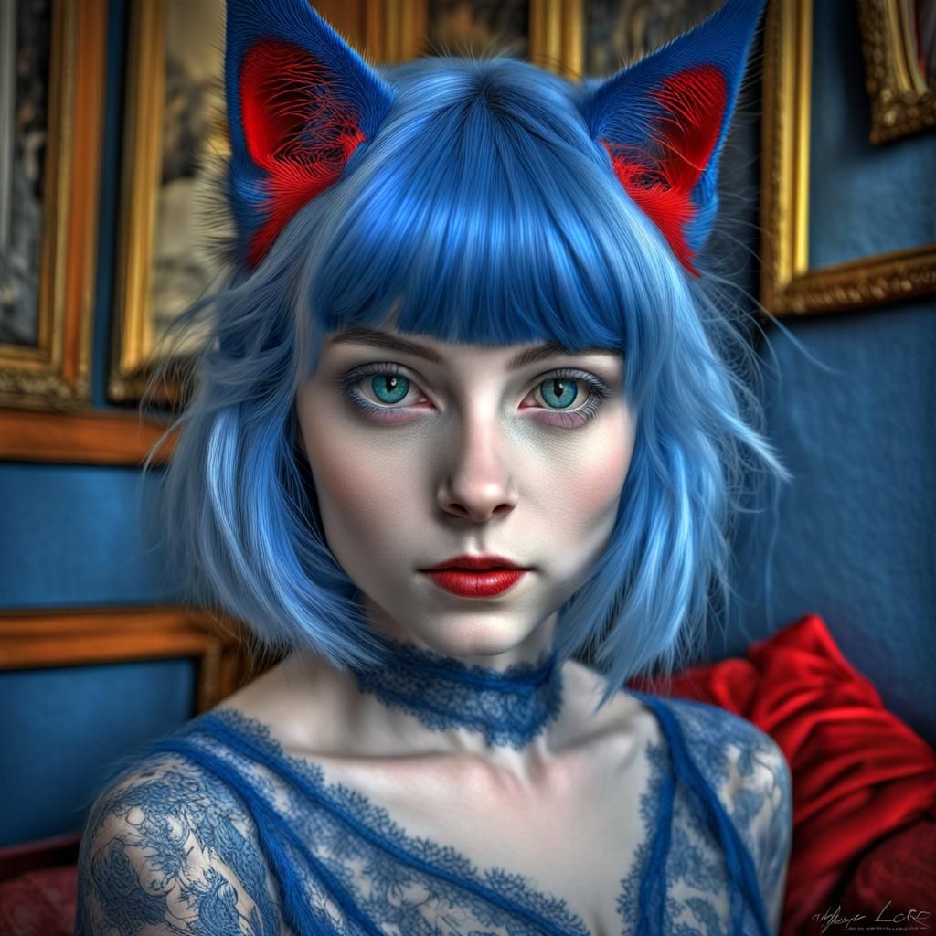 Hyperrealistic Blue Cat in Primary Colors