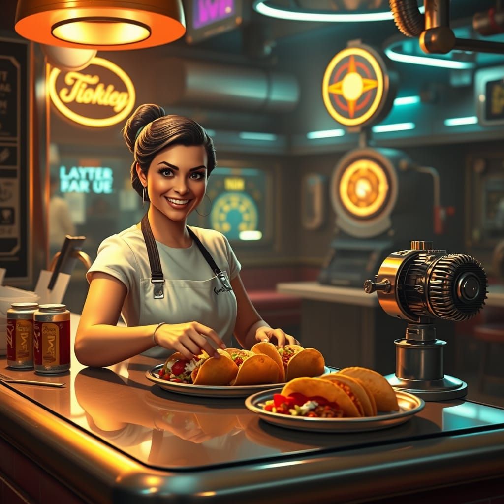 Retro-Futuristic Diner Chef Winks at Secret Mission