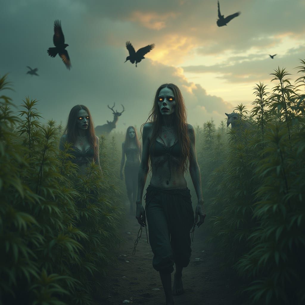 Post-Apocalyptic Landscape with Eerie Zombies and Nature