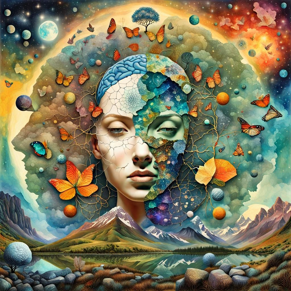 Intricate Bio Art Paper Collage of Human Connection