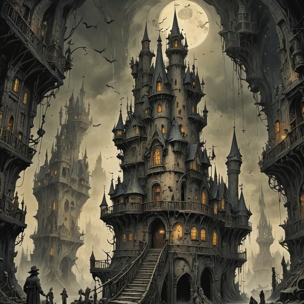 Dark Castle Interior: Dystopian Horror Masterpiece