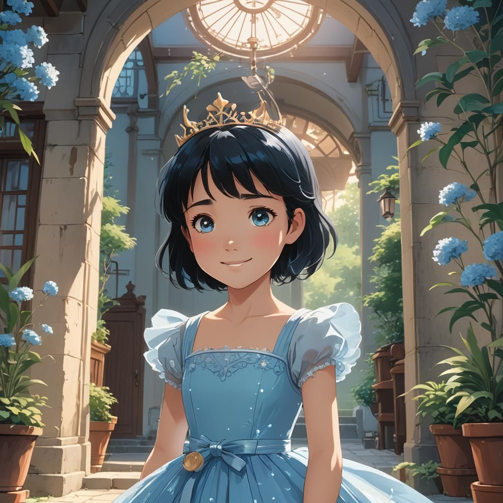 Gentle Anime Princess with Short Black Hair