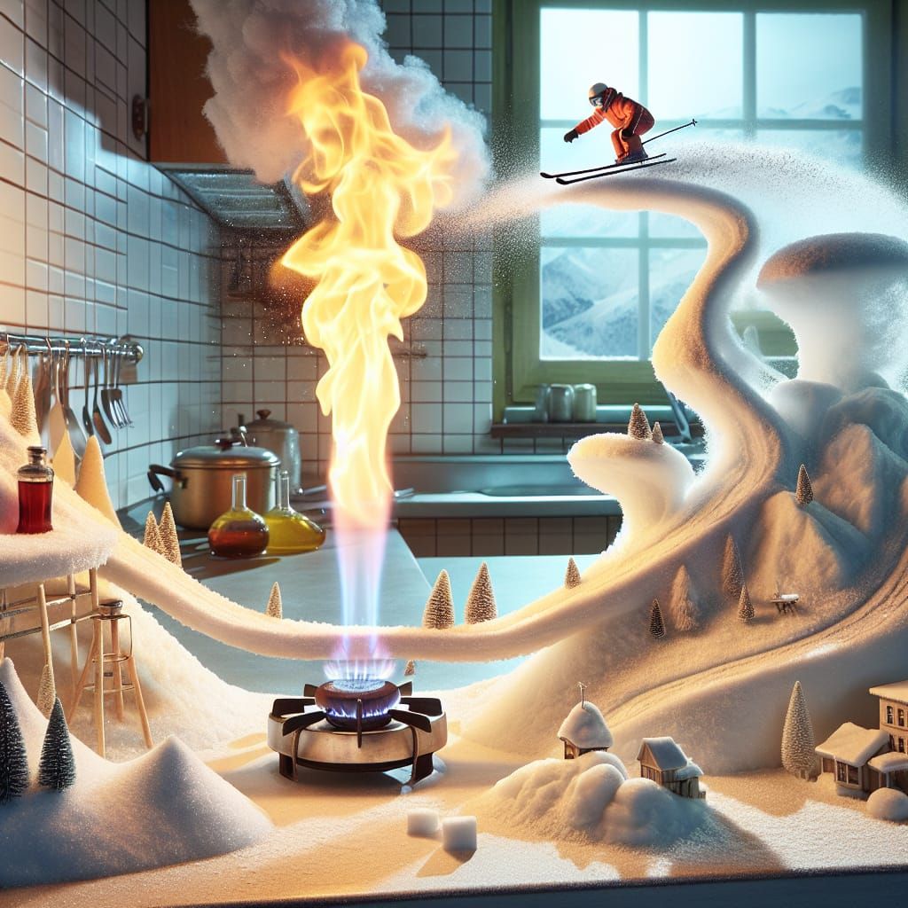 Surreal Skiing Scene Transforms Kitchen Countertop into Whim...